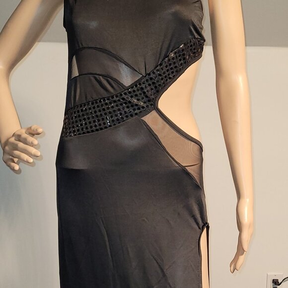 Sexy Women Black Long Classy Dress Stretch Black Sequence Club Medium SL6036-2 - Picture 4 of 9